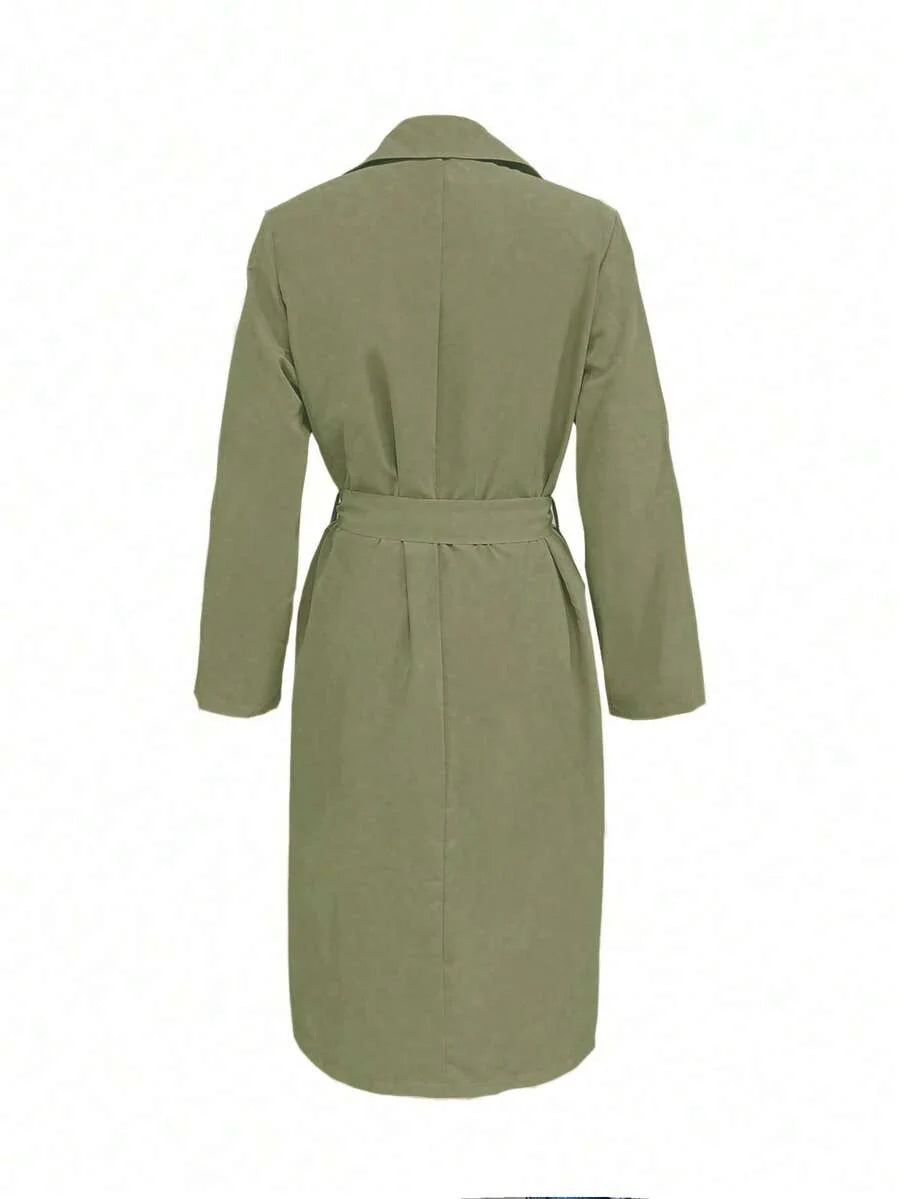 Women's Solid Color Long Sleeve Single-Breasted Casual Trench Coat, Suitable For Autumn/Winter Daily Wear