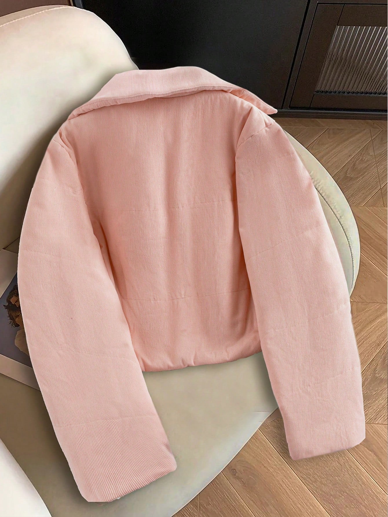 GlowEve Women's Autumn/Winter Korean Style Pink Corduroy Patchwork Collar Cotton Padded Jacket, Unique Design Versatile Outerwear