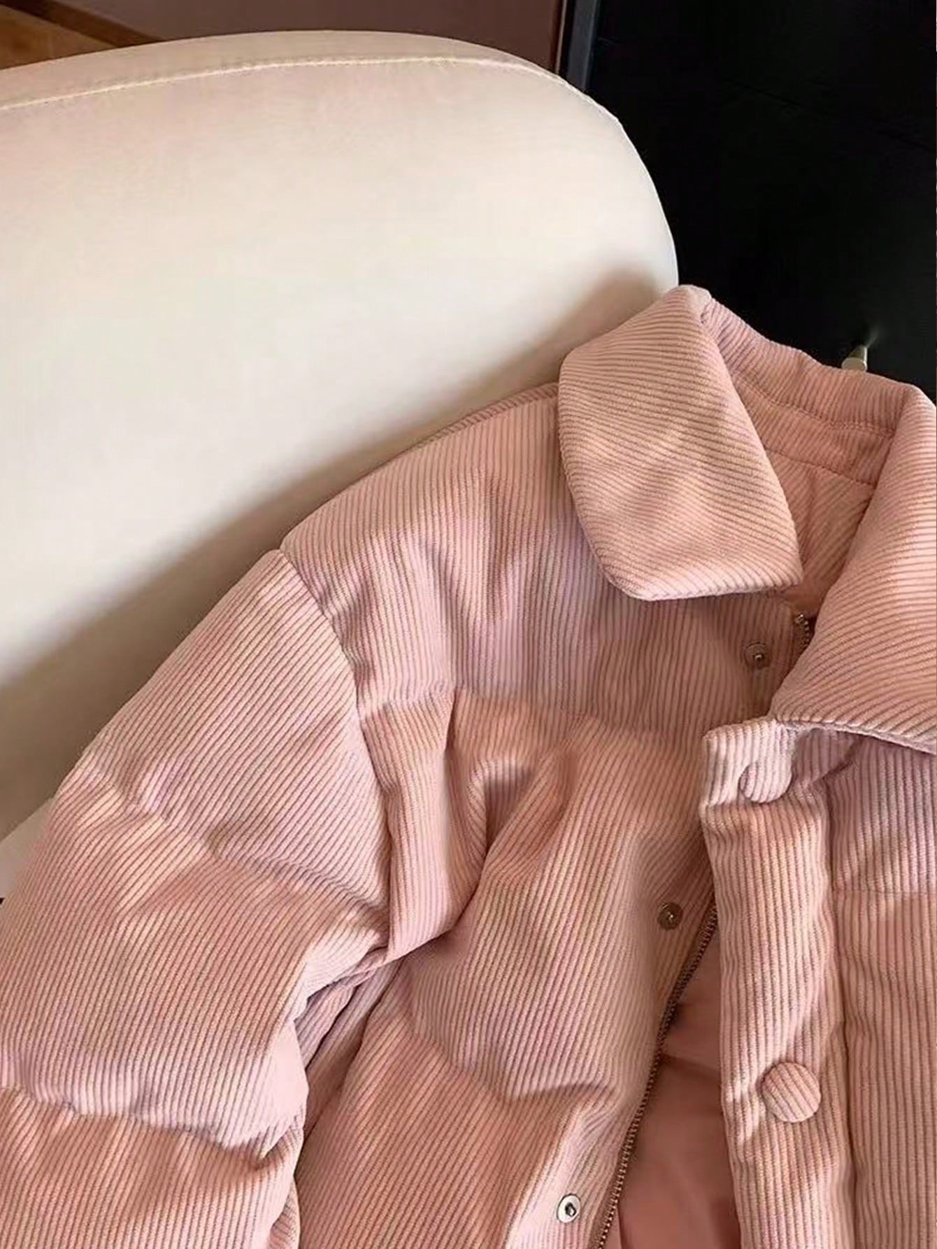 GlowEve Women's Autumn/Winter Korean Style Pink Corduroy Patchwork Collar Cotton Padded Jacket, Unique Design Versatile Outerwear