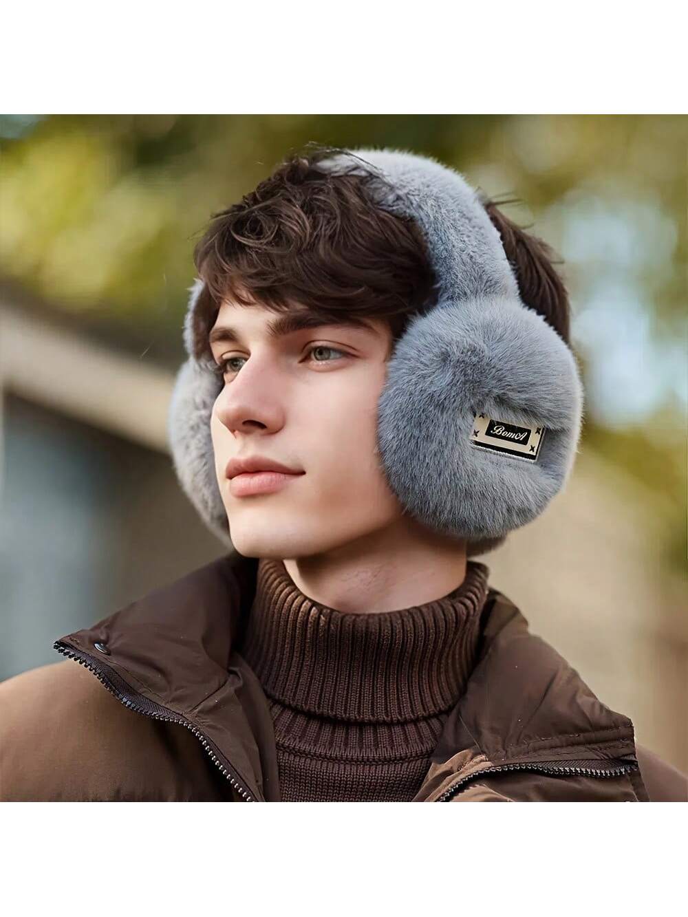 1pc Men's Winter Bohemian Style Polyester Ear Warmer, Knitted Thermal Lined Earmuffs, Modern Minimalist Design, Outdoor Cycling Cold-Proof Ear Covers