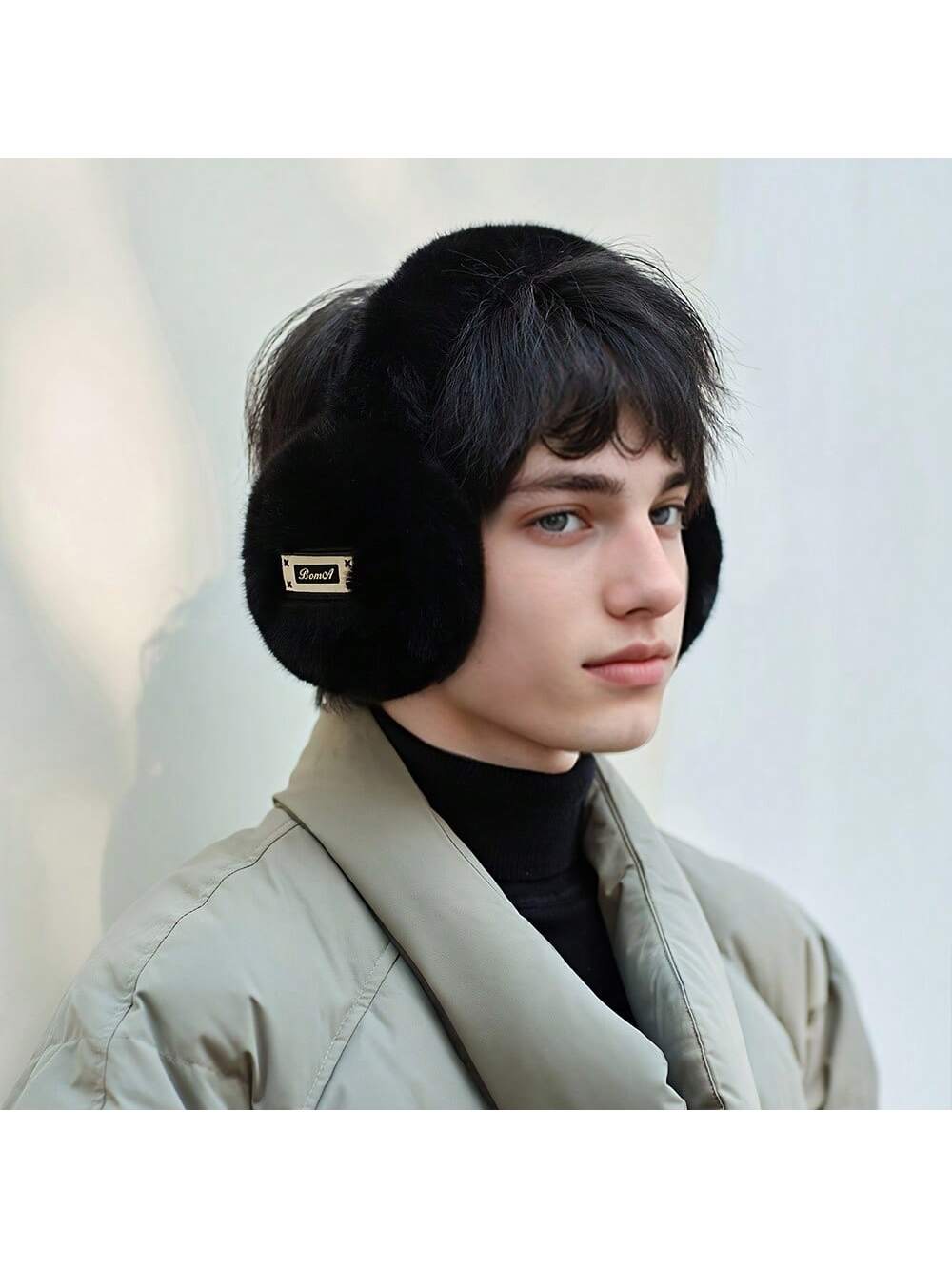 1pc Men's Winter Bohemian Style Polyester Ear Warmer, Knitted Thermal Lined Earmuffs, Modern Minimalist Design, Outdoor Cycling Cold-Proof Ear Covers