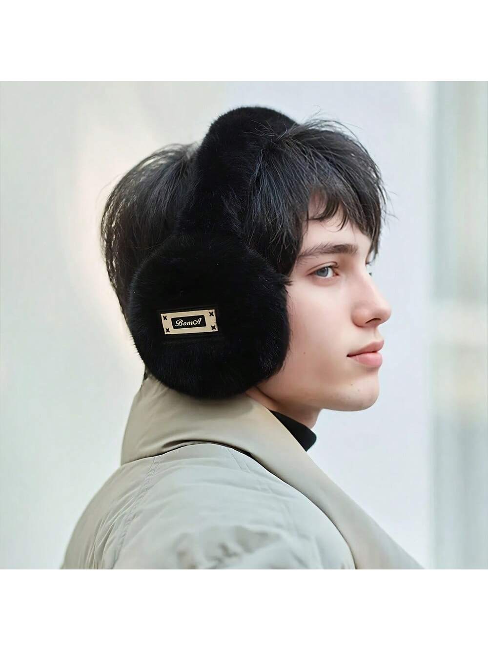 1pc Men's Winter Bohemian Style Polyester Ear Warmer, Knitted Thermal Lined Earmuffs, Modern Minimalist Design, Outdoor Cycling Cold-Proof Ear Covers