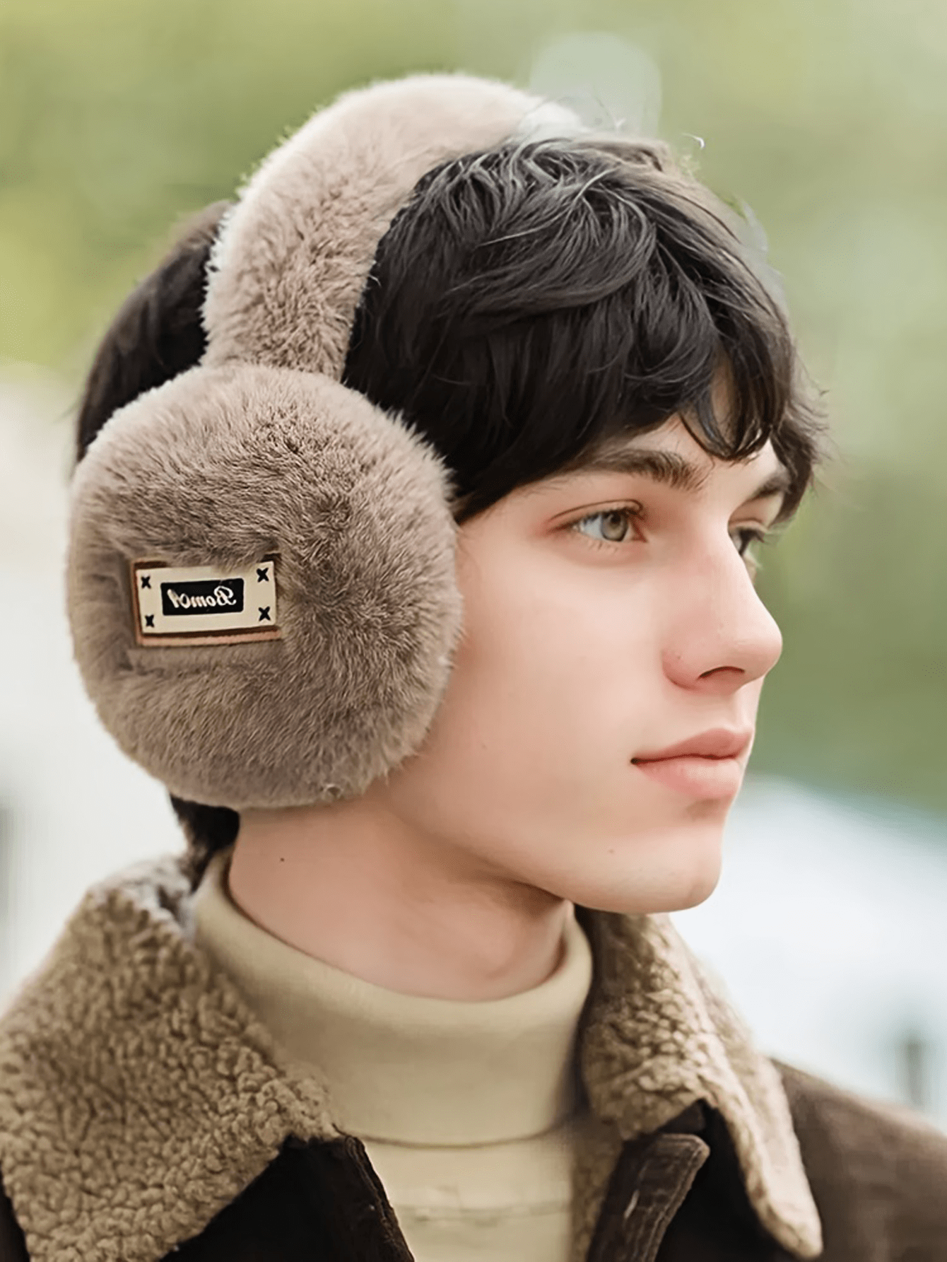 1pc Men's Winter Bohemian Style Polyester Ear Warmer, Knitted Thermal Lined Earmuffs, Modern Minimalist Design, Outdoor Cycling Cold-Proof Ear Covers