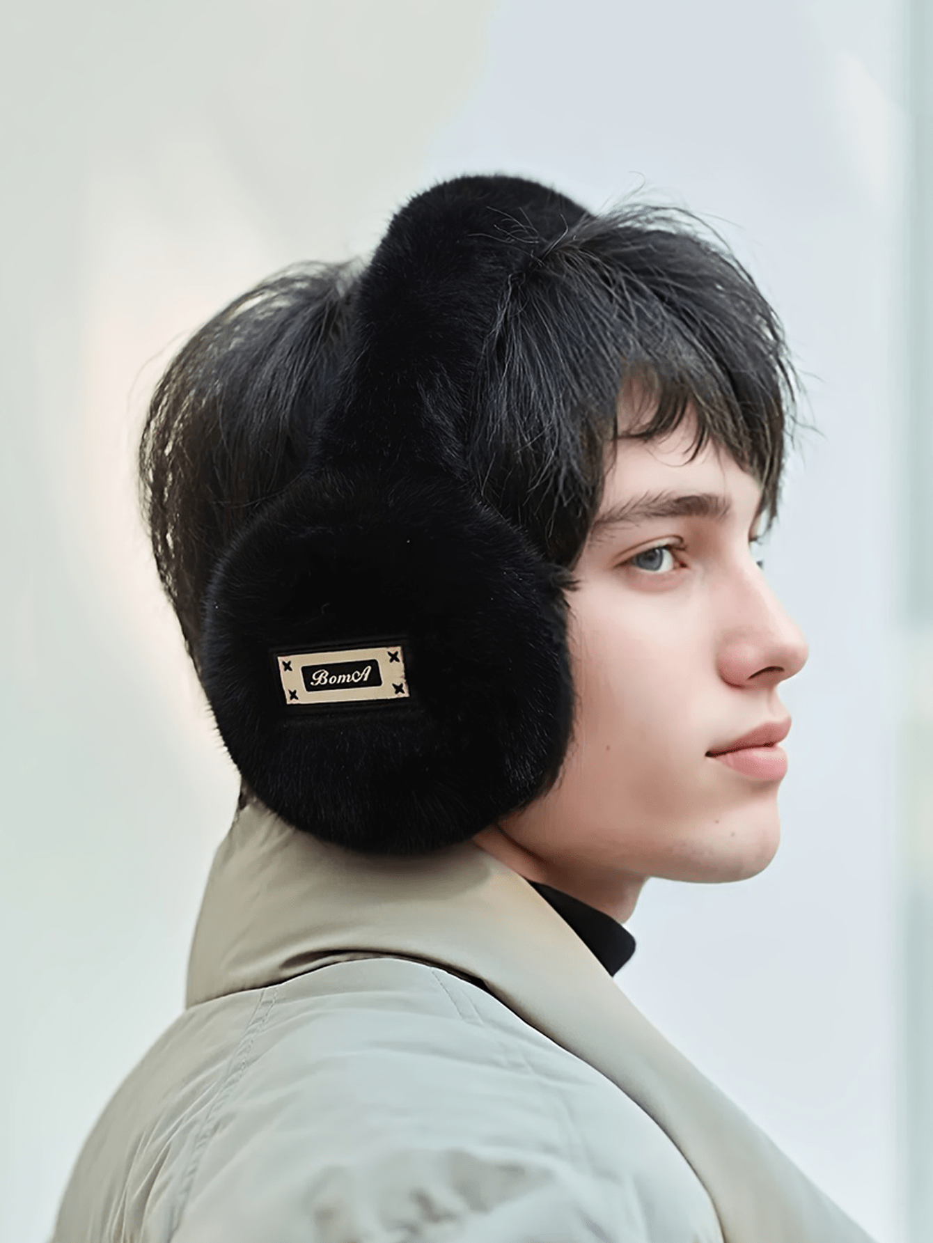 1pc Men's Winter Bohemian Style Polyester Ear Warmer, Knitted Thermal Lined Earmuffs, Modern Minimalist Design, Outdoor Cycling Cold-Proof Ear Covers