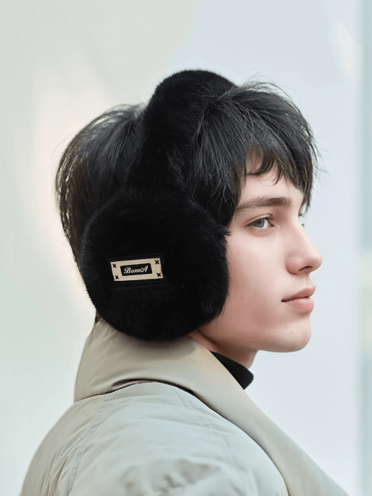1pc Men's Winter Bohemian Style Polyester Ear Warmer, Knitted Thermal Lined Earmuffs, Modern Minimalist Design, Outdoor Cycling Cold-Proof Ear Covers