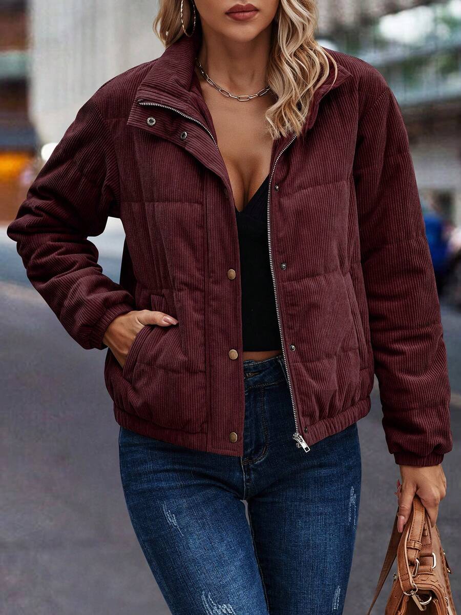 Clasi Zip Up Snap Button Padded Padded Coat Clothes Winter Fall Cloth For Women