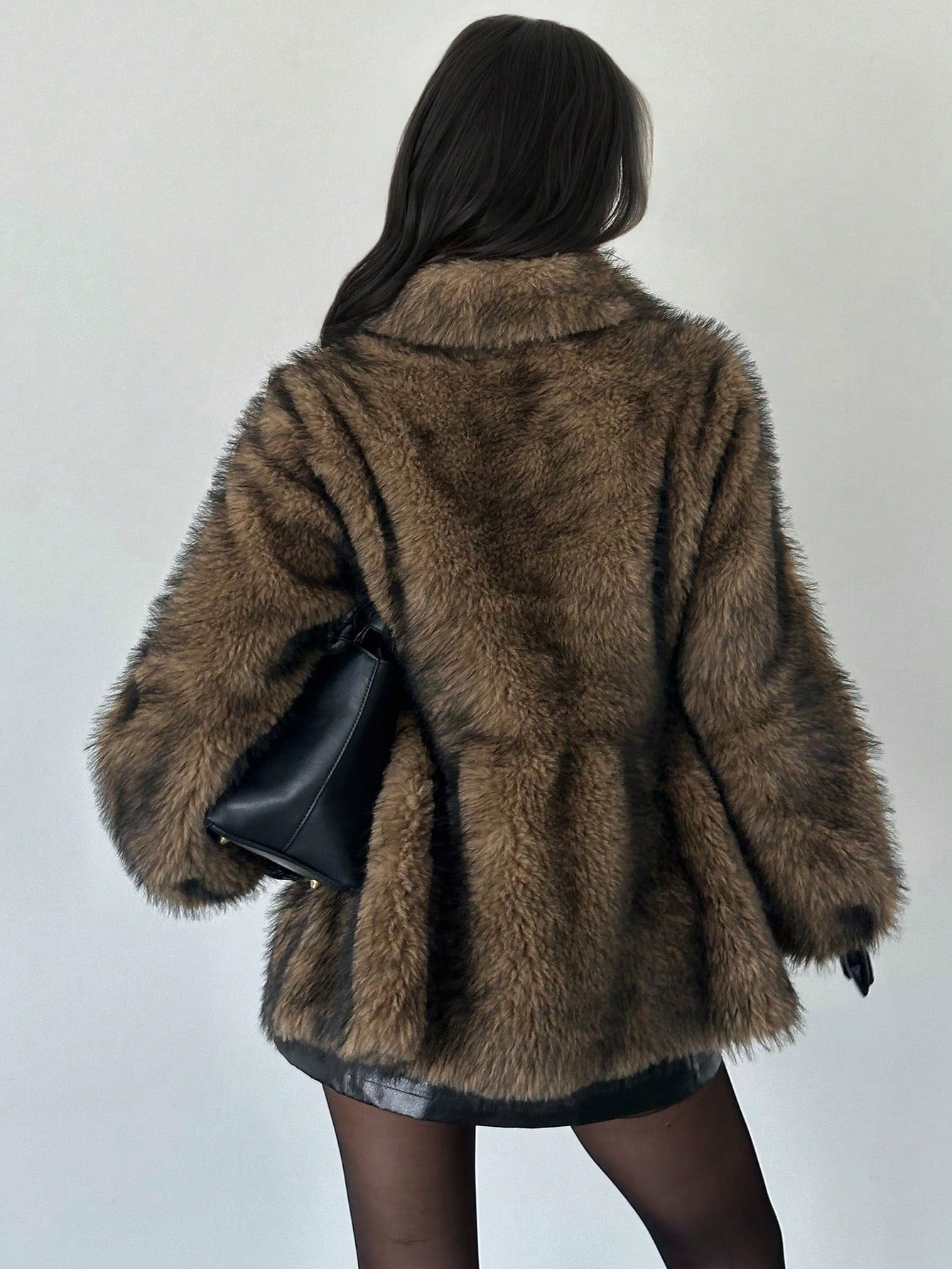 Firerie Women Elegant Autumn/Winter Fashionable Brown Gradient  Fluffy Faux Fur Jacket,Faux Fur Collar Coat/Fashionable Outerwear For Winter/Fall/Winter Street Fashion Faux Fur Jacket/Women's Winter Coat/Women's Winter Clothes/Autumn And Winter Fitted Fu