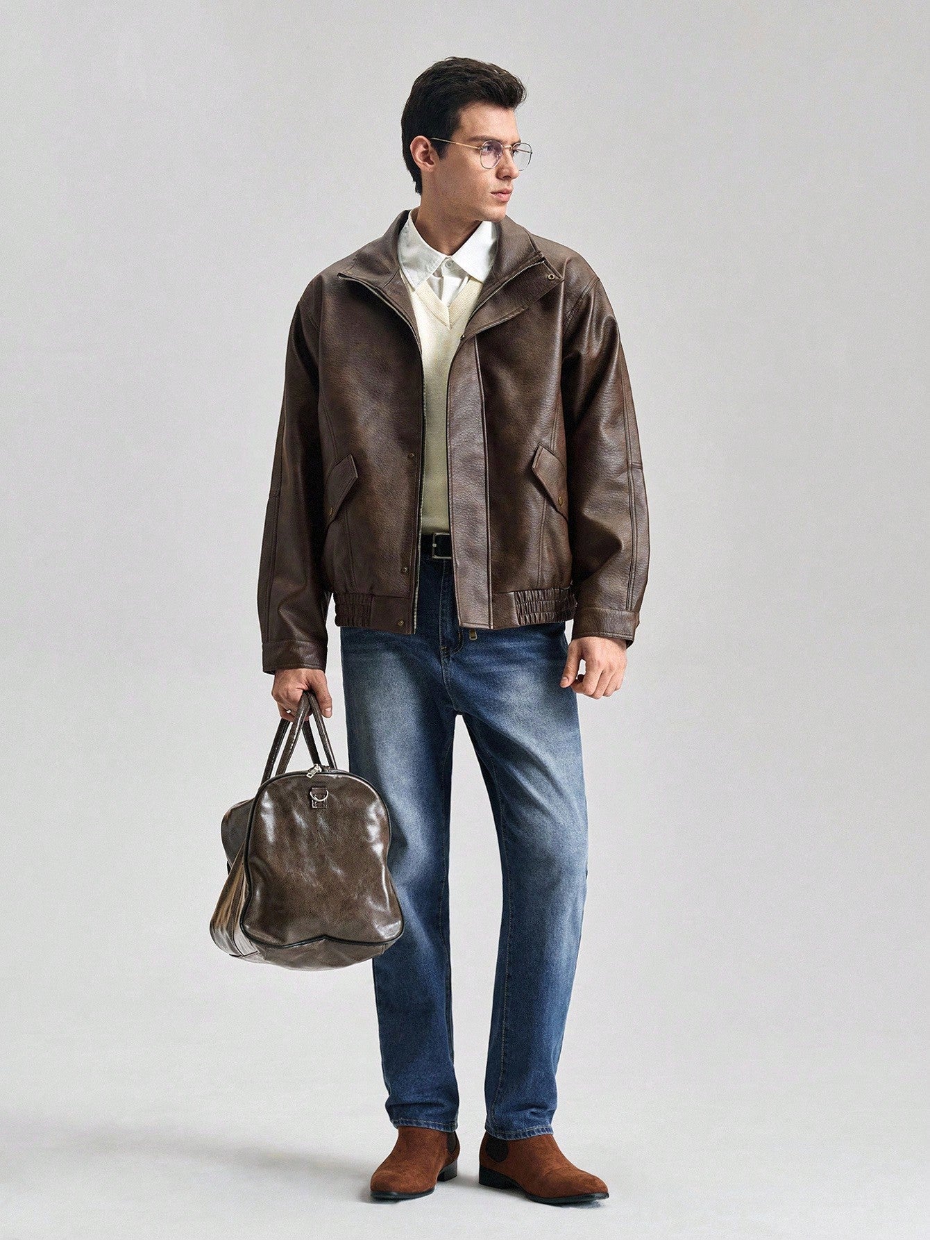 OFFICEAU Men's Old Money Men Jacket Leather Coat