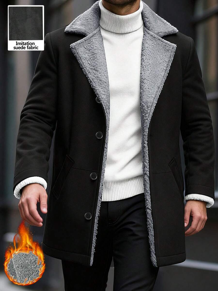 Manfinity Homme Men's Casual Thermal Lined Jacket With Turndown Collar, Autumn/Winter Men Fleece Jacket Men Coat Men Winter Coat Men Suede Jacket Men Sherpa Jacket