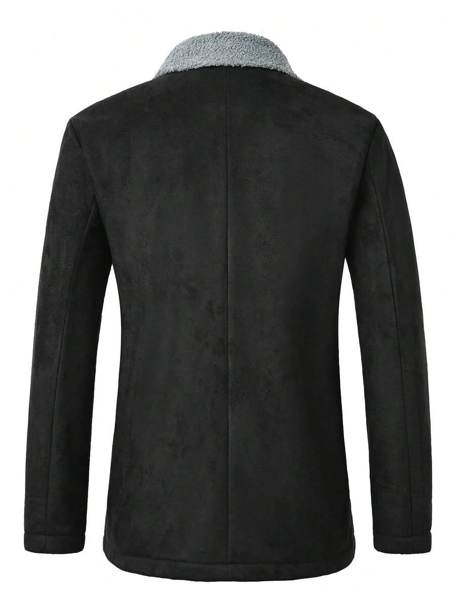 Manfinity Homme Men's Casual Thermal Lined Jacket With Turndown Collar, Autumn/Winter Men Fleece Jacket Men Coat Men Winter Coat Men Suede Jacket Men Sherpa Jacket
