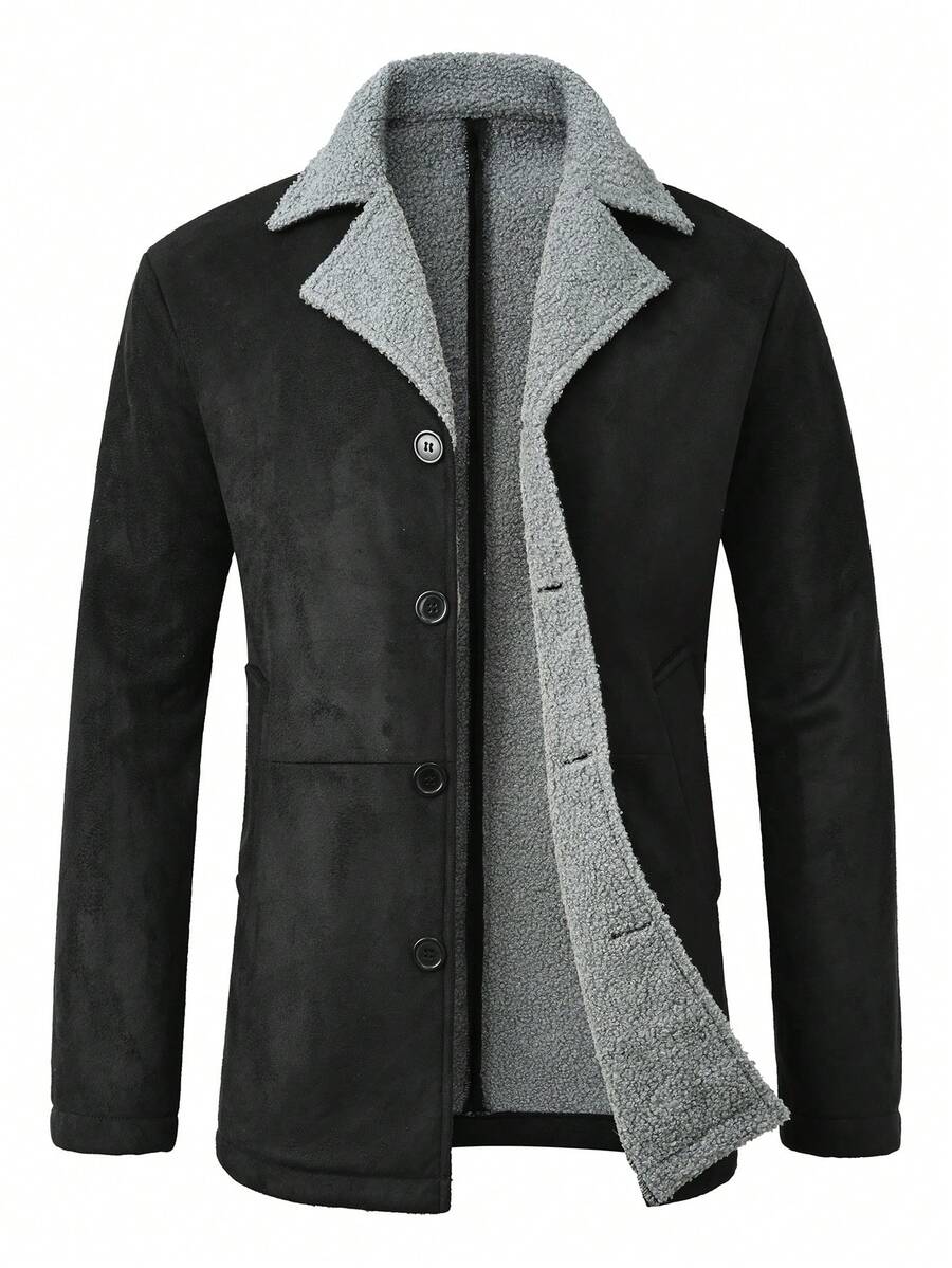 Manfinity Homme Men's Casual Thermal Lined Jacket With Turndown Collar, Autumn/Winter Men Fleece Jacket Men Coat Men Winter Coat Men Suede Jacket Men Sherpa Jacket