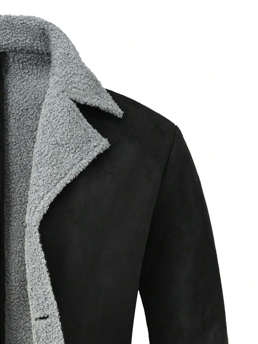 Manfinity Homme Men's Casual Thermal Lined Jacket With Turndown Collar, Autumn/Winter Men Fleece Jacket Men Coat Men Winter Coat Men Suede Jacket Men Sherpa Jacket