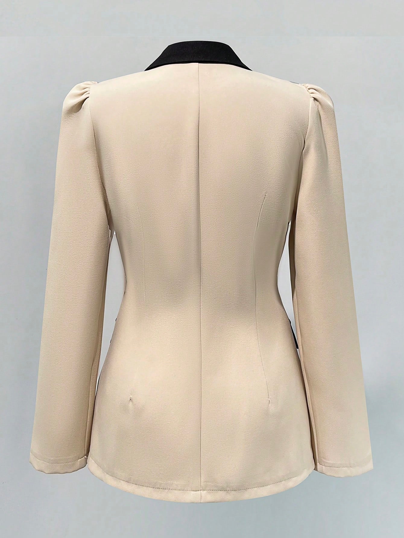 GlowEve Women's Apricot And Black Color Block V-Neck Blazer With Waist Cinching Design, Long Sleeve, Elegant Professional Attire Suitable For Independence Day, Cyber Monday, Halloween, Singles' Day, Back To School Parties, Holiday Parties, Christmas Eve,