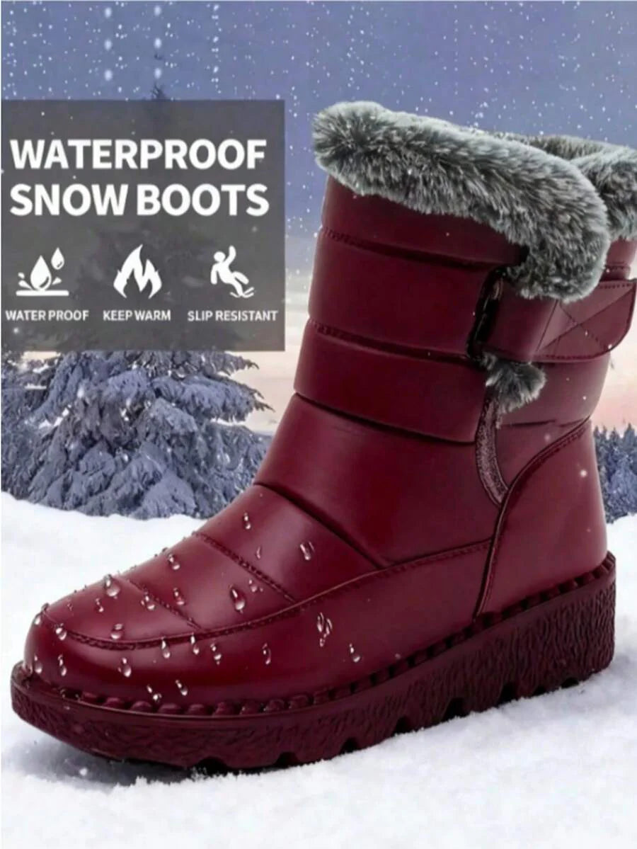 Yards Outdoor Thickened Thermal Lined Snow Boots For Women, Mid-Calf Length For Winter, Round Toe