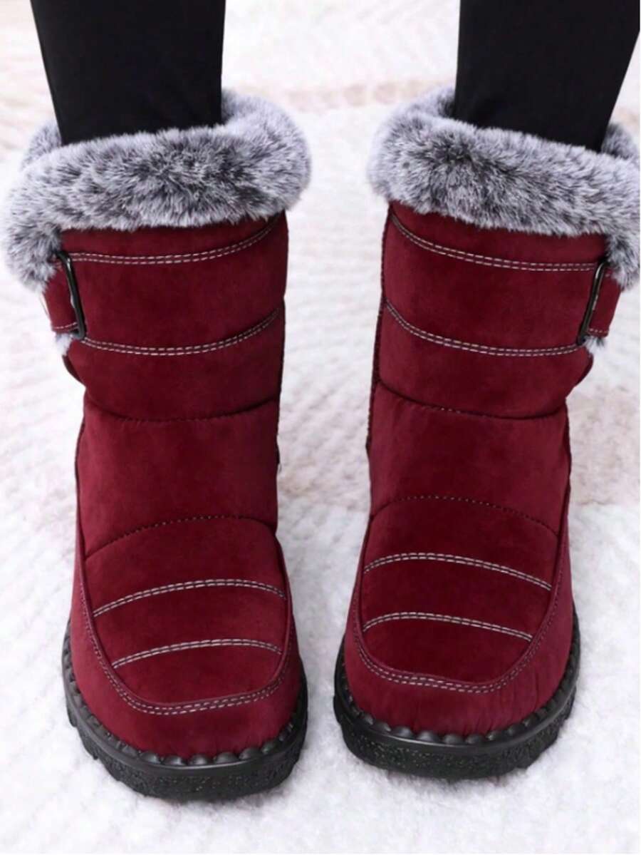Yards Outdoor Thickened Thermal Lined Snow Boots For Women, Mid-Calf Length For Winter, Round Toe