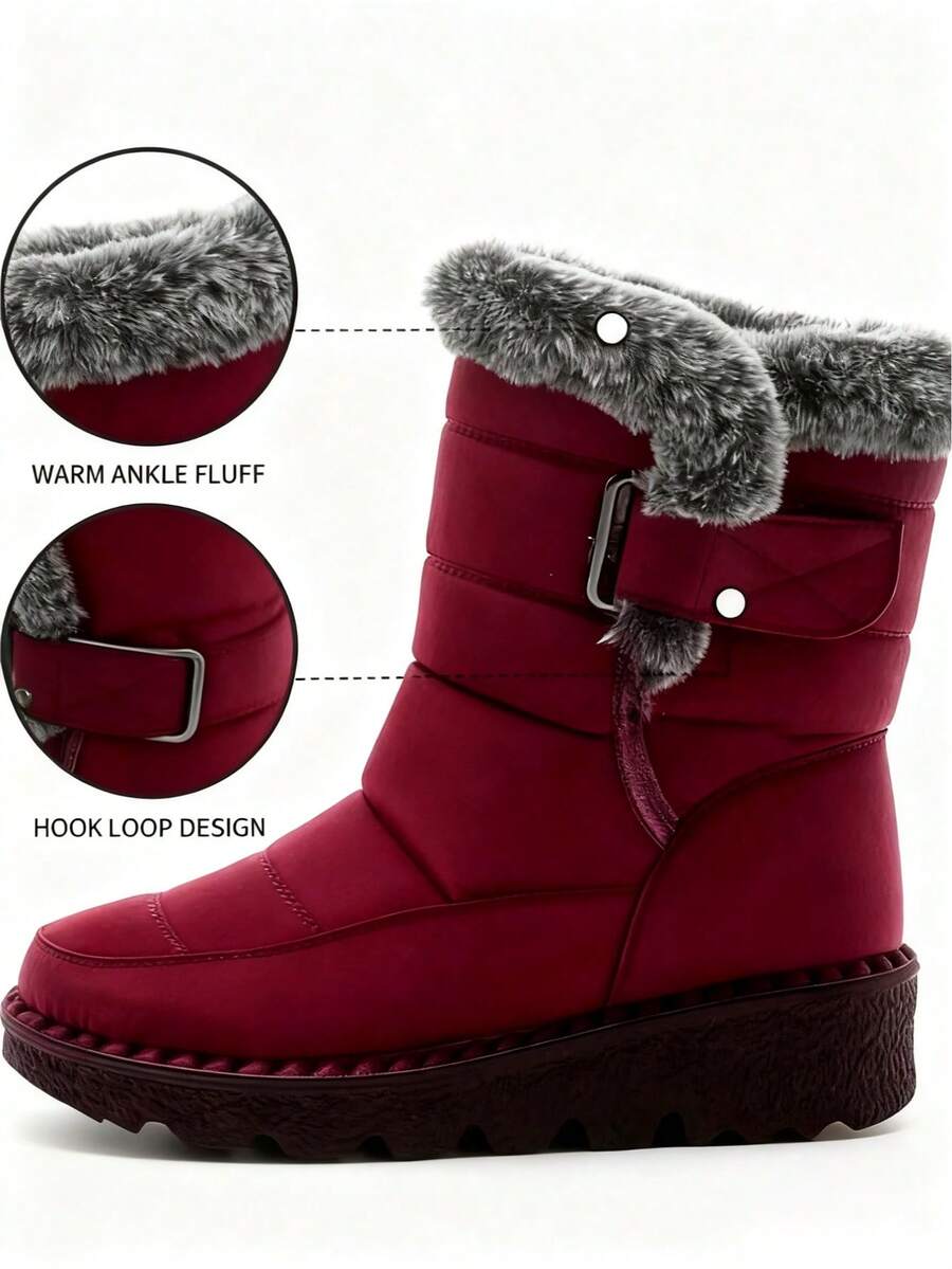 Yards Outdoor Thickened Thermal Lined Snow Boots For Women, Mid-Calf Length For Winter, Round Toe