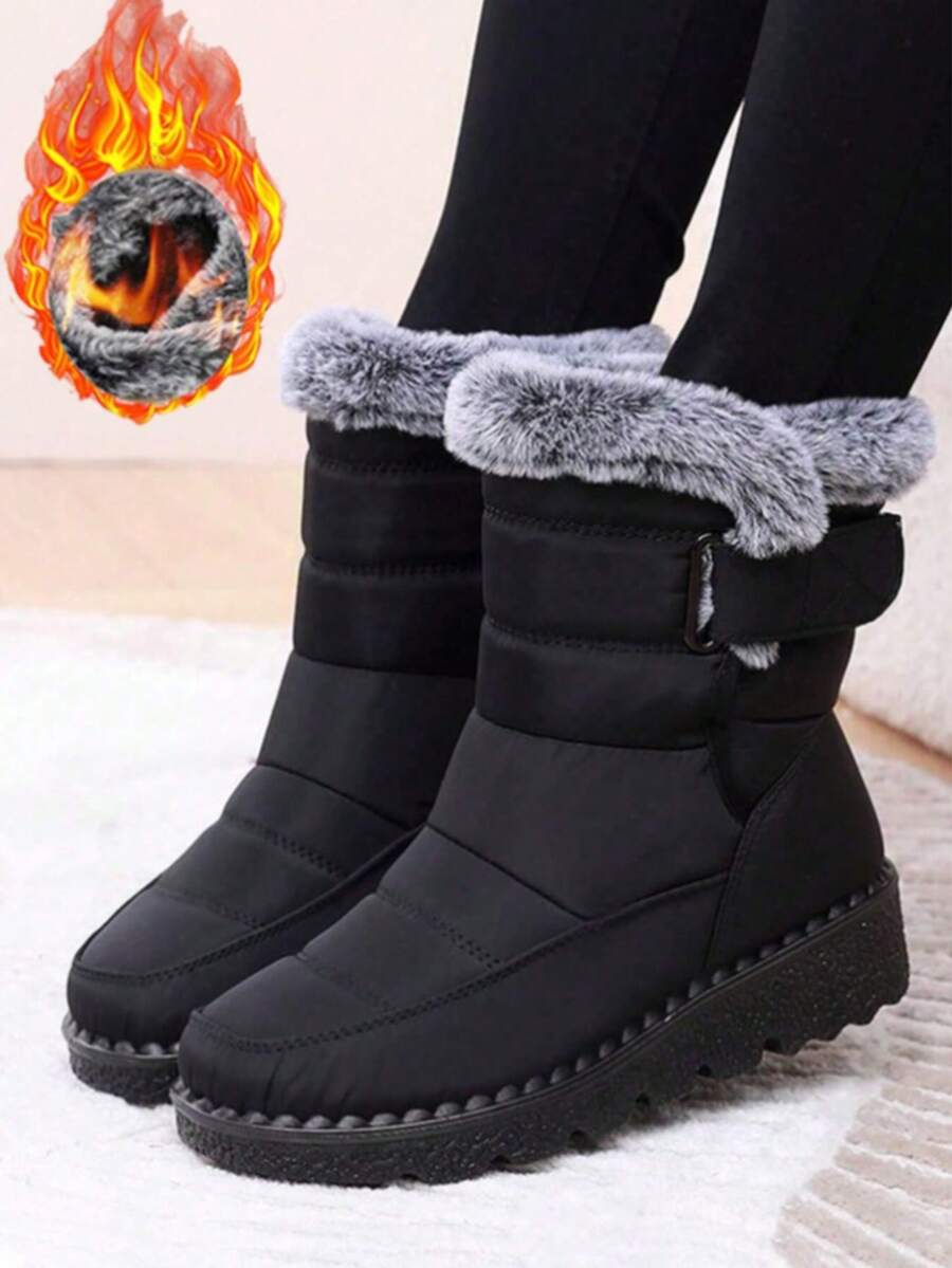 Yards Outdoor Thickened Thermal Lined Snow Boots For Women, Mid-Calf Length For Winter, Round Toe