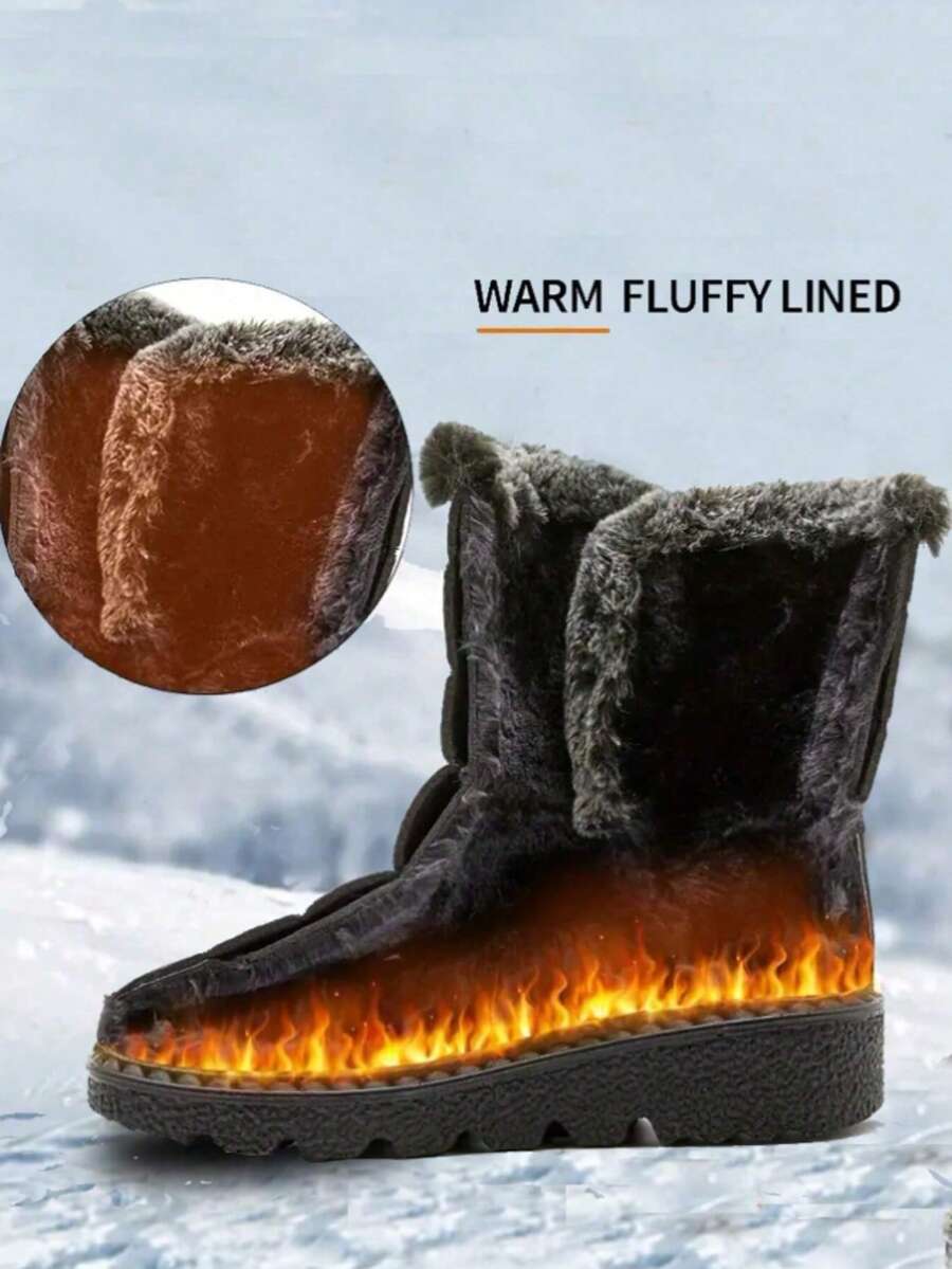 Yards Outdoor Thickened Thermal Lined Snow Boots For Women, Mid-Calf Length For Winter, Round Toe