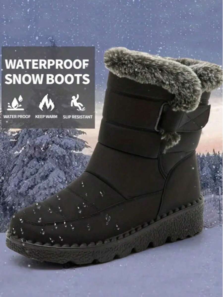 Yards Outdoor Thickened Thermal Lined Snow Boots For Women, Mid-Calf Length For Winter, Round Toe