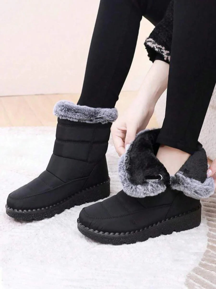 Yards Outdoor Thickened Thermal Lined Snow Boots For Women, Mid-Calf Length For Winter, Round Toe
