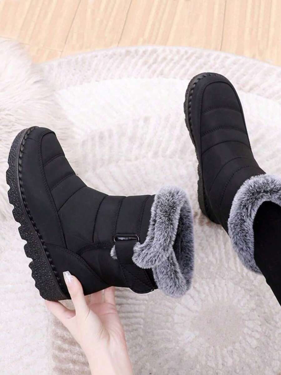 Yards Outdoor Thickened Thermal Lined Snow Boots For Women, Mid-Calf Length For Winter, Round Toe