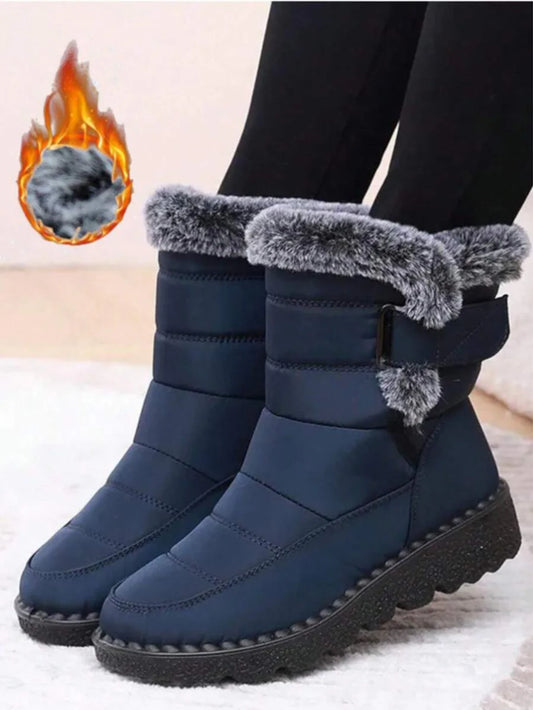 Yards Outdoor Thickened Thermal Lined Snow Boots For Women, Mid-Calf Length For Winter, Round Toe