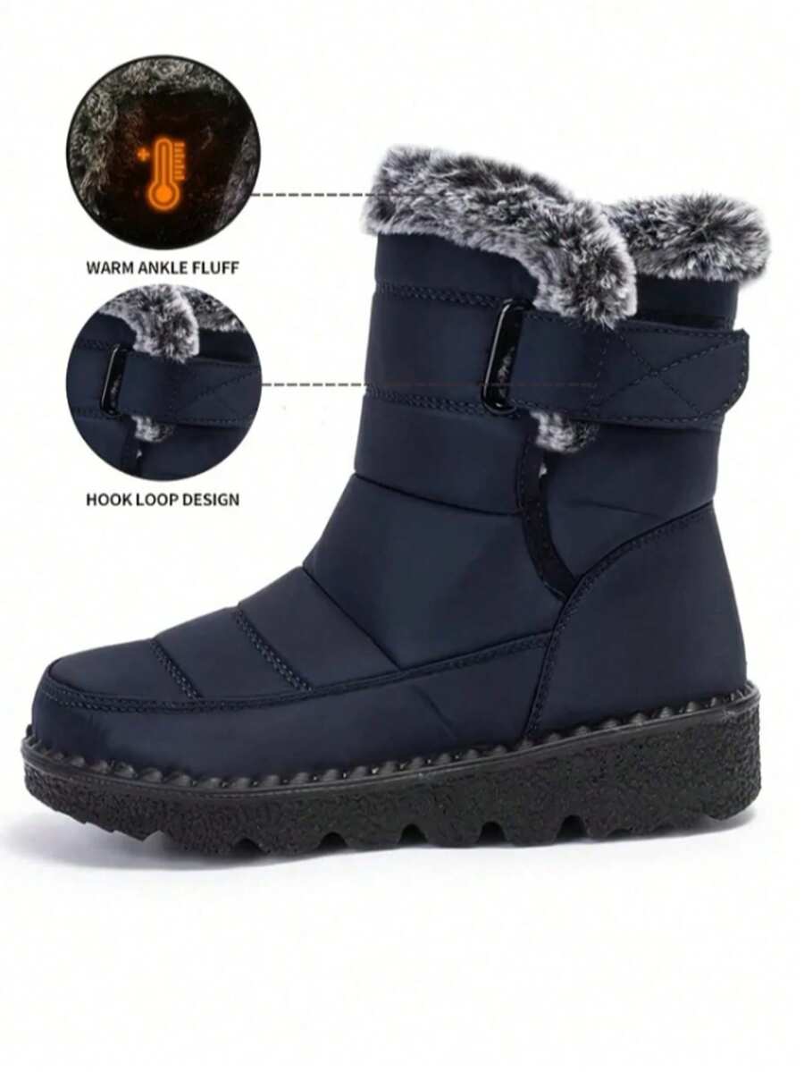 Yards Outdoor Thickened Thermal Lined Snow Boots For Women, Mid-Calf Length For Winter, Round Toe