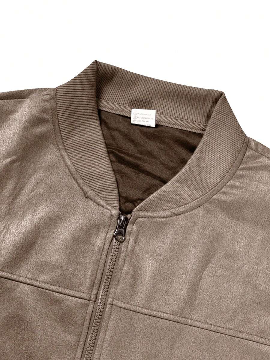 Men's Spring/Autumn Suede Fleece Lightweight Jacket, Comfortable Soft Casual Outerwear, Retro Stand Collar Zip-Up Baseball Jacket, Loose Minimalist Versatile Short Top [Runs Large, Suggest Ordering One Size Down]