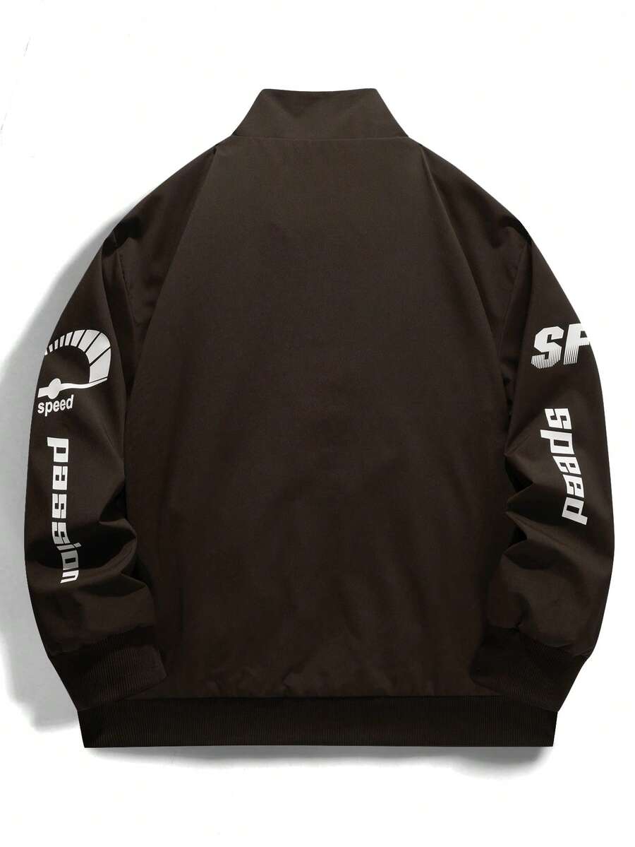 Manfinity EMRG Men's Color-Blocking Zipper Letter Printed Casual Long Sleeve Outdoor Windbreaker Jacket Coat