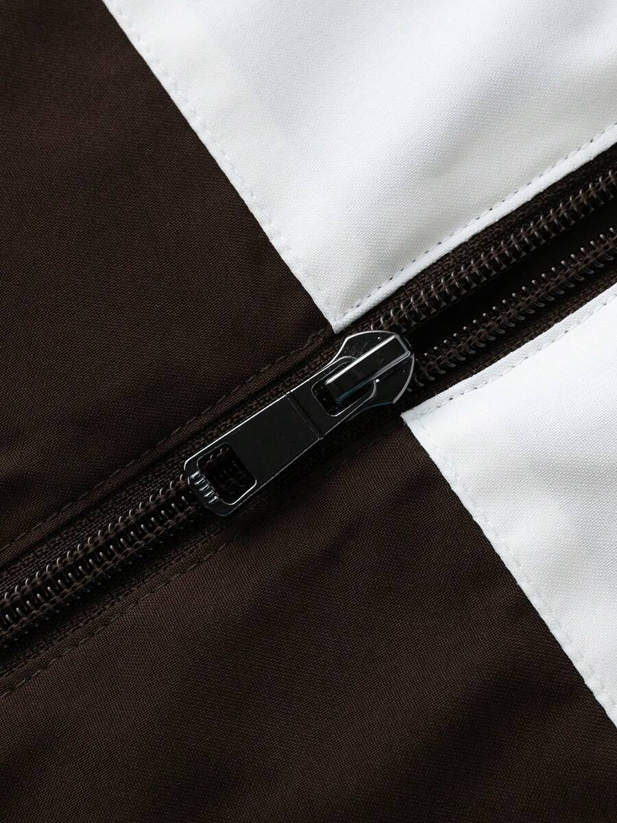 Manfinity EMRG Men's Color-Blocking Zipper Letter Printed Casual Long Sleeve Outdoor Windbreaker Jacket Coat