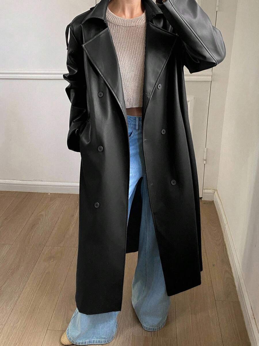 Livesso Autumn/Winter New Loose Casual Thick Elegant Heavy-Duty PU Long Women's Regular Jacket