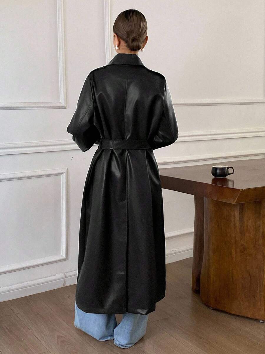 Livesso Autumn/Winter New Loose Casual Thick Elegant Heavy-Duty PU Long Women's Regular Jacket