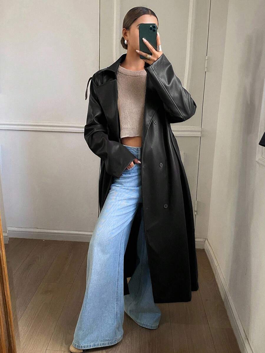 Livesso Autumn/Winter New Loose Casual Thick Elegant Heavy-Duty PU Long Women's Regular Jacket