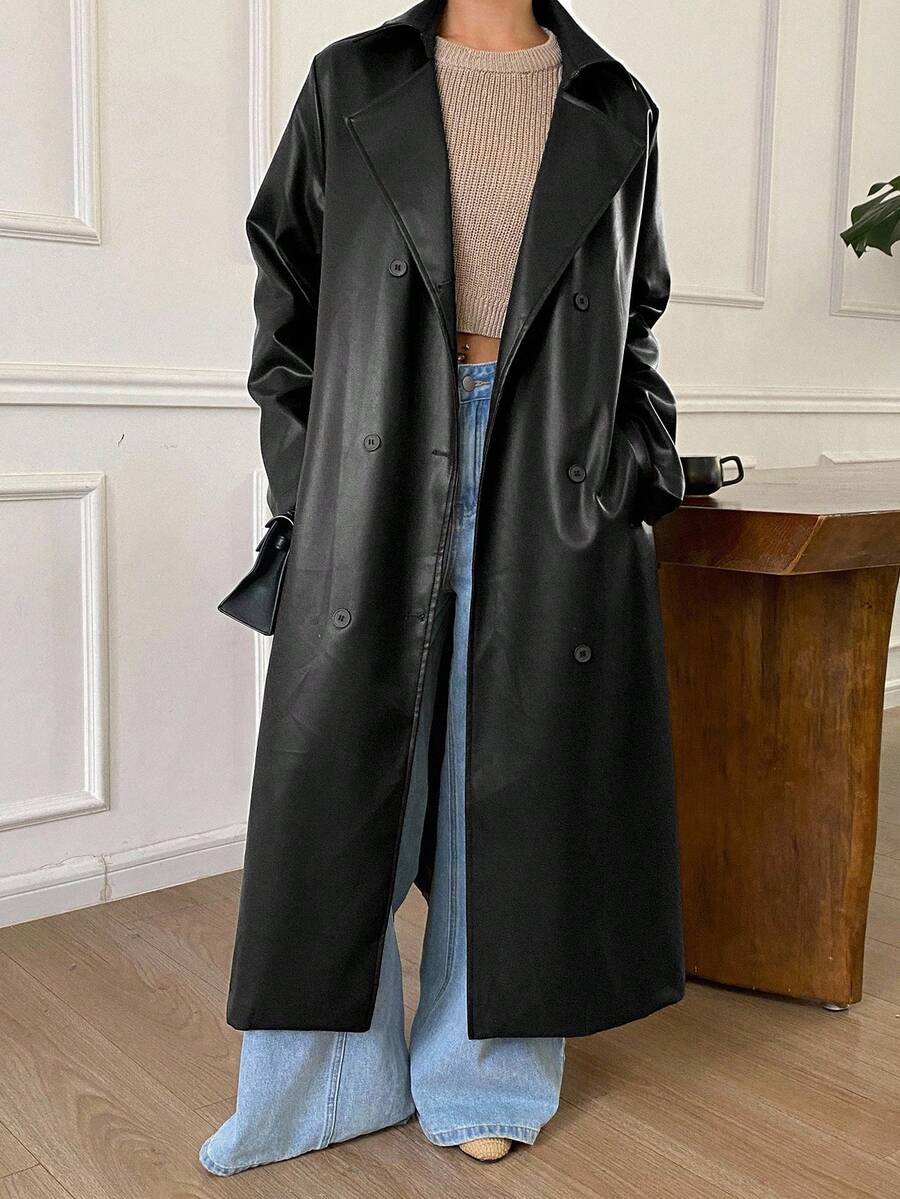 Livesso Autumn/Winter New Loose Casual Thick Elegant Heavy-Duty PU Long Women's Regular Jacket