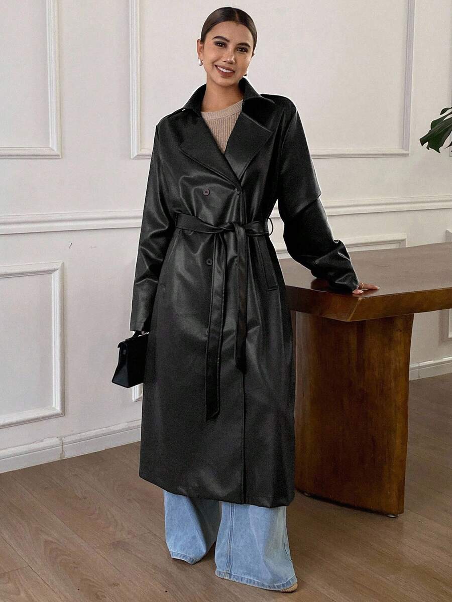 Livesso Autumn/Winter New Loose Casual Thick Elegant Heavy-Duty PU Long Women's Regular Jacket