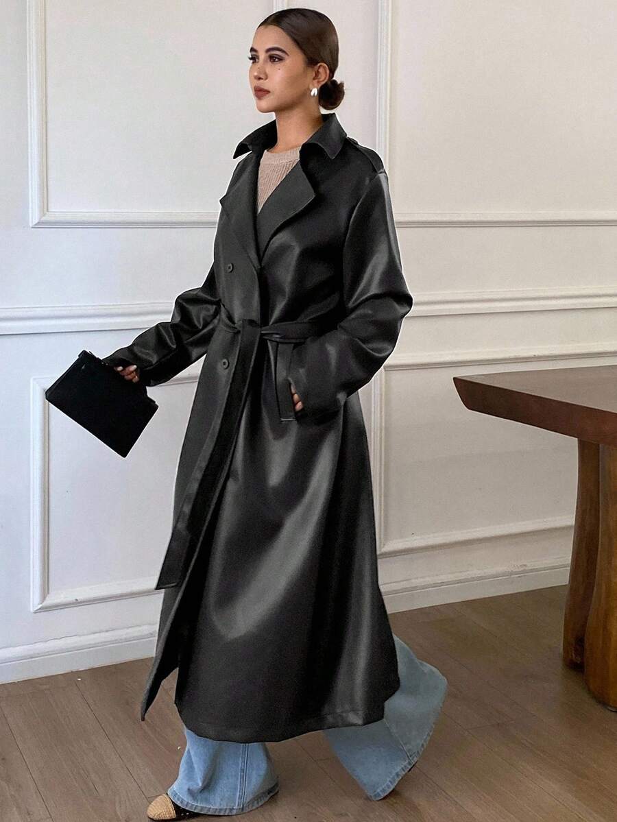 Livesso Autumn/Winter New Loose Casual Thick Elegant Heavy-Duty PU Long Women's Regular Jacket