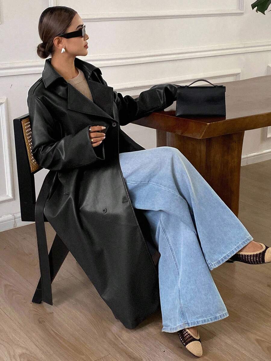 Livesso Autumn/Winter New Loose Casual Thick Elegant Heavy-Duty PU Long Women's Regular Jacket