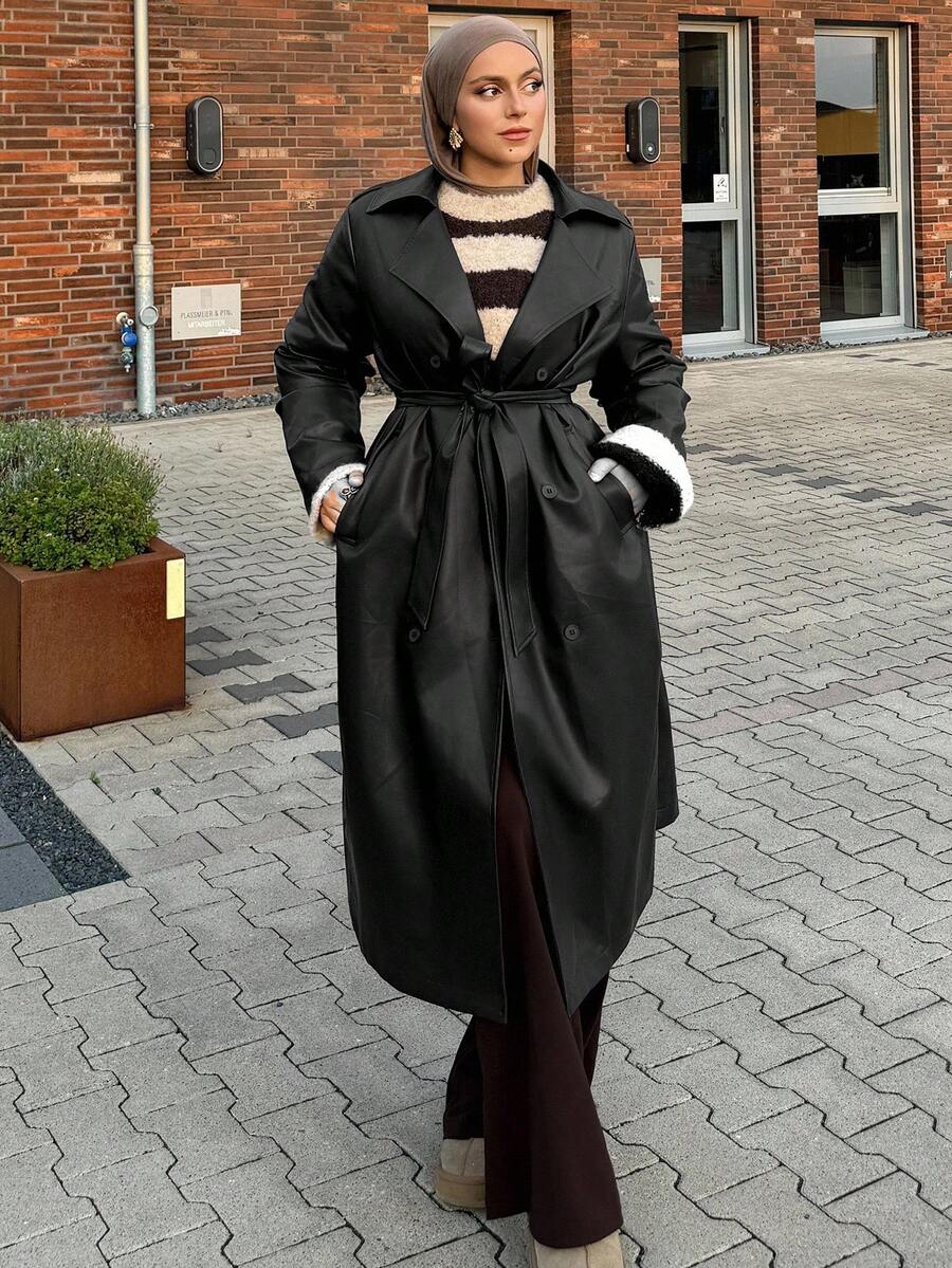 Livesso Autumn/Winter New Loose Casual Thick Elegant Heavy-Duty PU Long Women's Regular Jacket