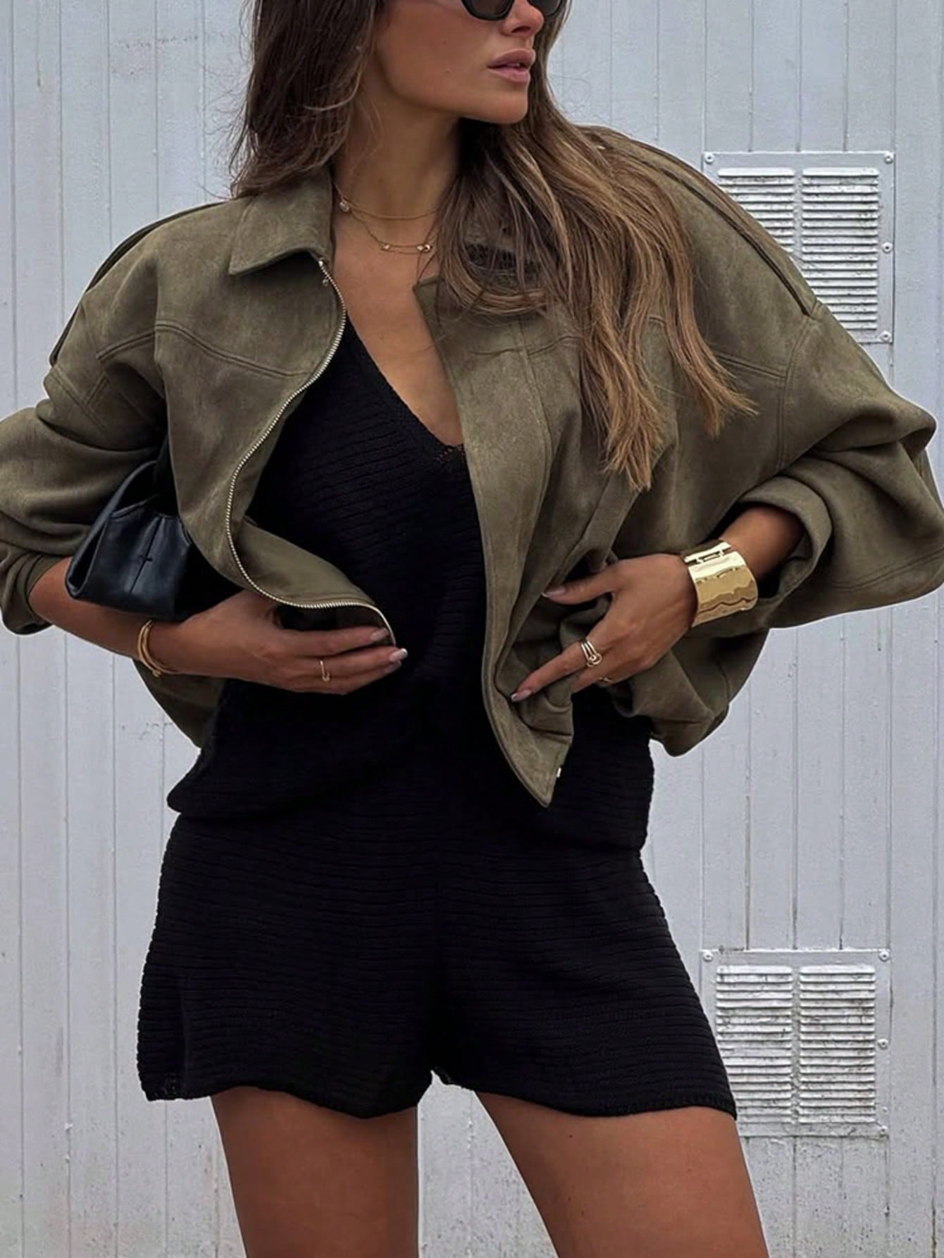 Dirty Martini Green Suede Bomber Jackets Women Long Sleeve Zipper Oversized Jackets Fashion 2025 Fall Winter Casual Streetwear Outwears Christmas Outfit