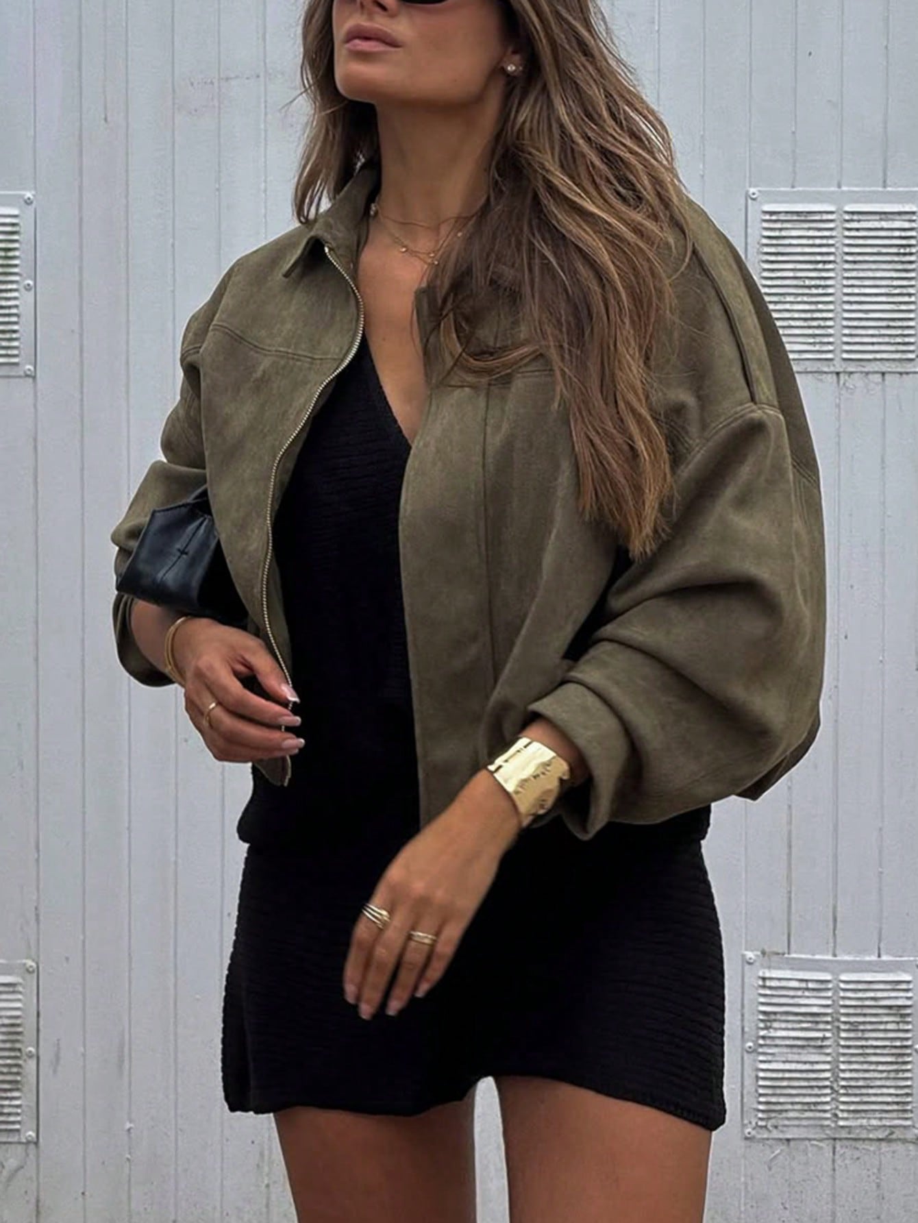 Dirty Martini Green Suede Bomber Jackets Women Long Sleeve Zipper Oversized Jackets Fashion 2025 Fall Winter Casual Streetwear Outwears Christmas Outfit