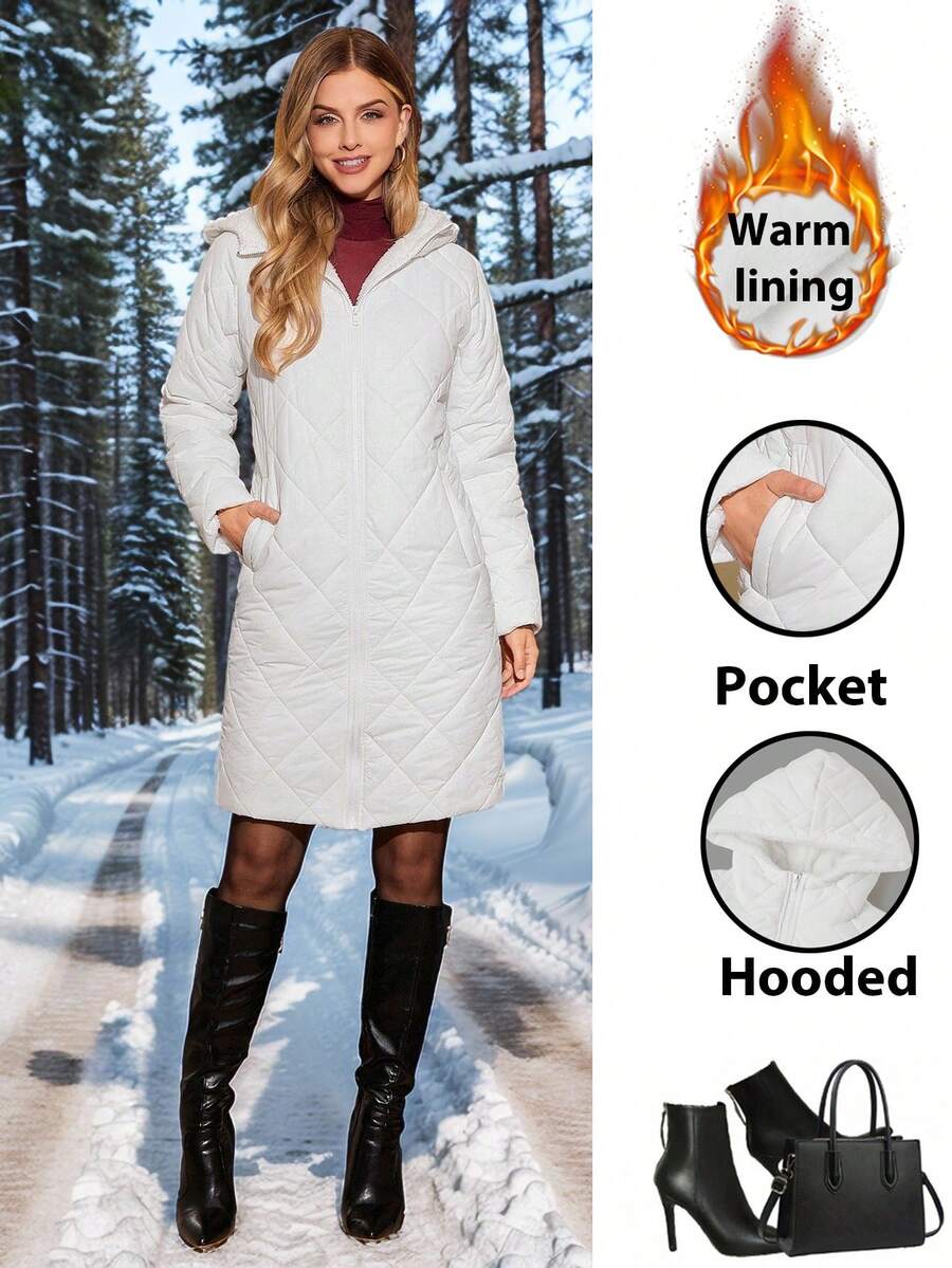 SHEIN Clasi Women Zip Up Hooded Teddy Lined Quilted Coat In Fall/Winter