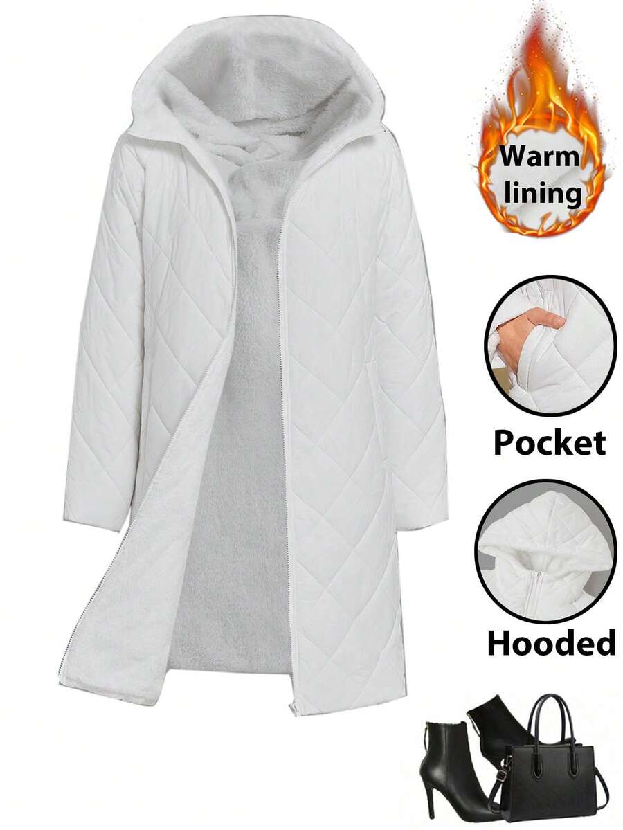 SHEIN Clasi Women Zip Up Hooded Teddy Lined Quilted Coat In Fall/Winter