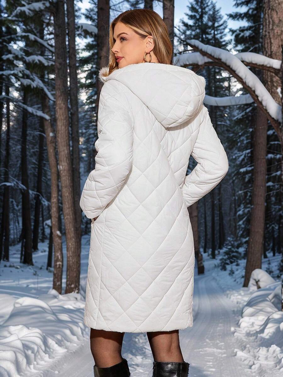 SHEIN Clasi Women Zip Up Hooded Teddy Lined Quilted Coat In Fall/Winter