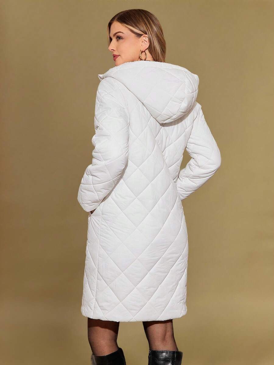 SHEIN Clasi Women Zip Up Hooded Teddy Lined Quilted Coat In Fall/Winter