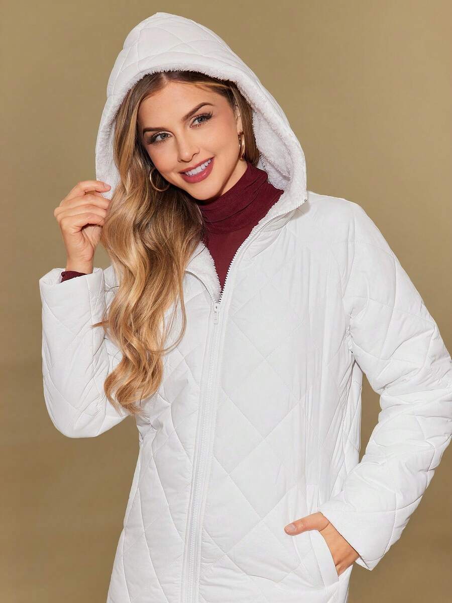 SHEIN Clasi Women Zip Up Hooded Teddy Lined Quilted Coat In Fall/Winter
