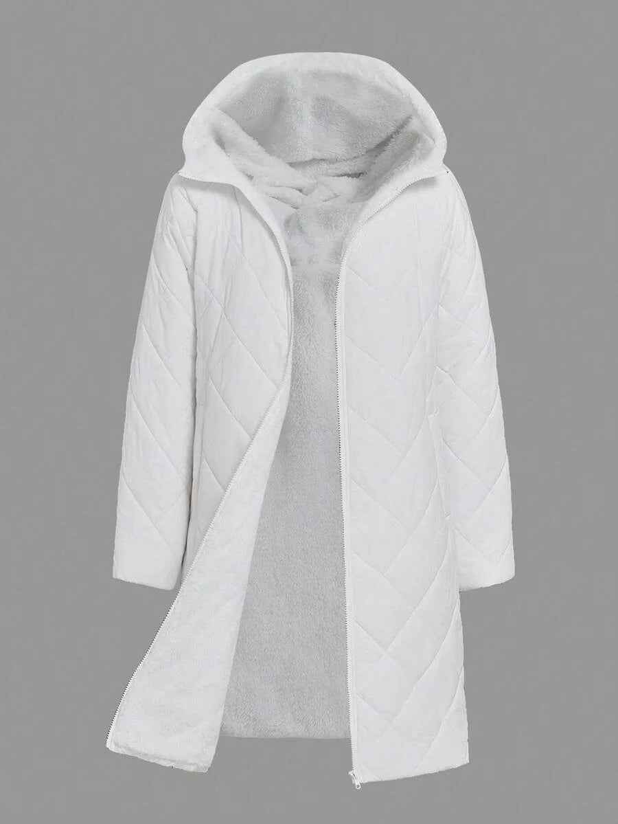 SHEIN Clasi Women Zip Up Hooded Teddy Lined Quilted Coat In Fall/Winter
