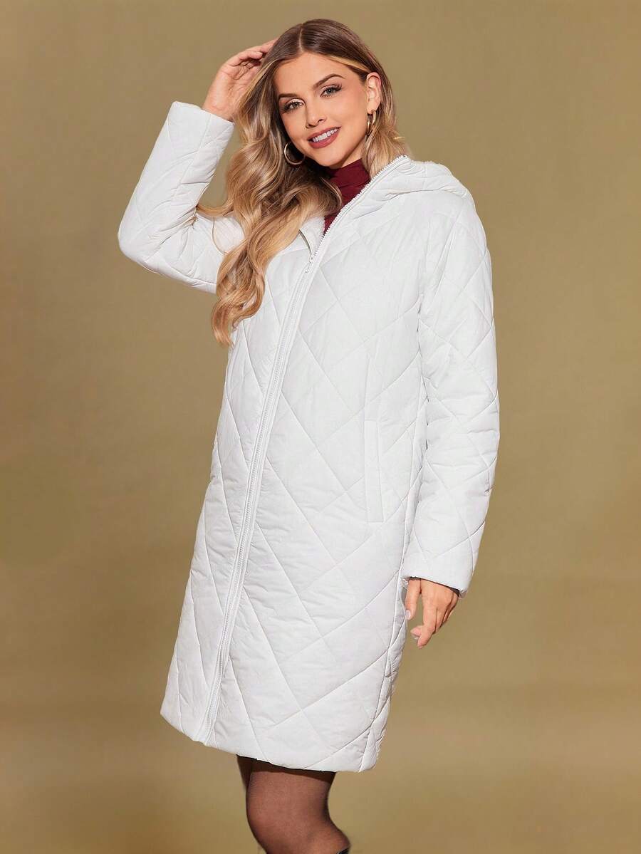 SHEIN Clasi Women Zip Up Hooded Teddy Lined Quilted Coat In Fall/Winter