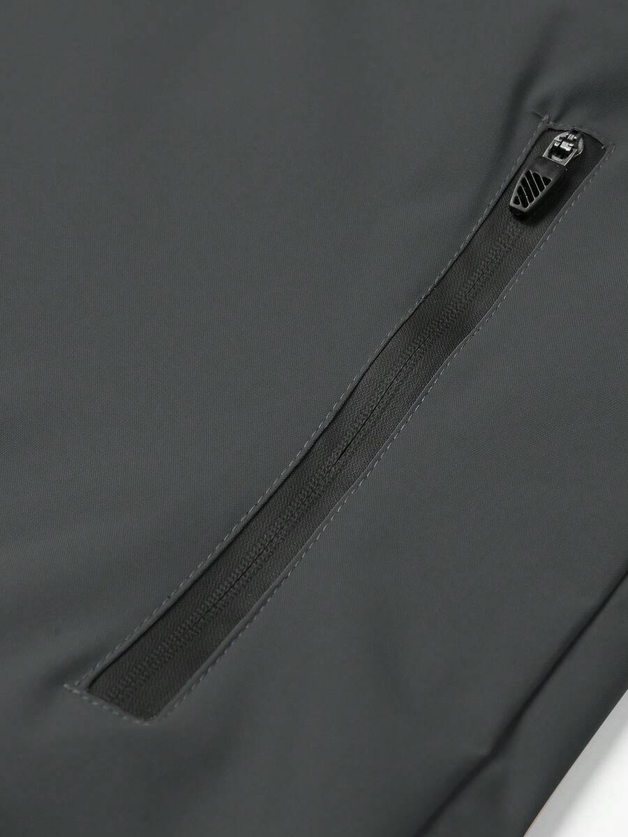 Men's Drawstring Hooded Waterproof Casual Versatile Zip Pocket Windbreaker Jacket, Suitable For Daily Wear