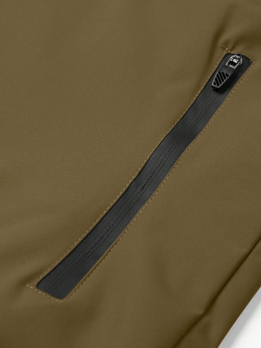 Men's Drawstring Hooded Waterproof Casual Versatile Zip Pocket Windbreaker Jacket, Suitable For Daily Wear