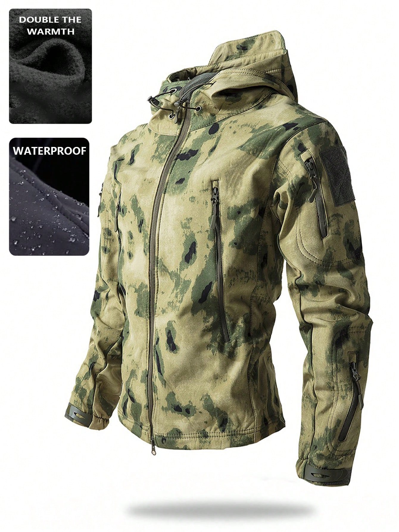 Men's Thermal Lined Casual Sports Jacket, Windproof Waterproof Outdoor Camouflage Softshell Coat, Autumn/Winter, Fleece